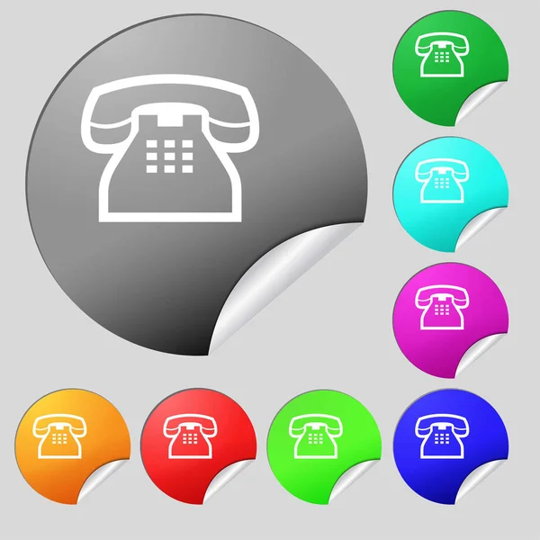 Retro Telephone Handset Icon Sign Набор Восьми Разноцветных Круглых Кнопок — стоковое фото