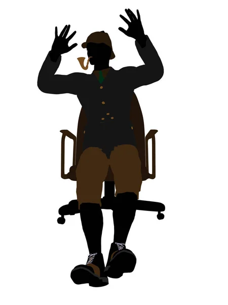 白い背景にパイプイラストのシルエットを持つ椅子に座っている英国の紳士 — ストック写真