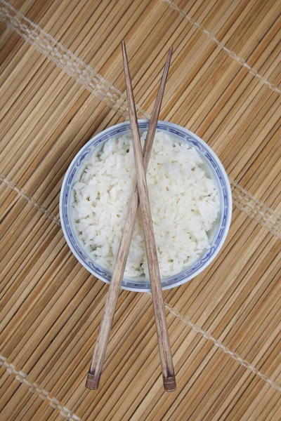 Tigela Arroz Branco Tapete Tatami — Fotografia de Stock
