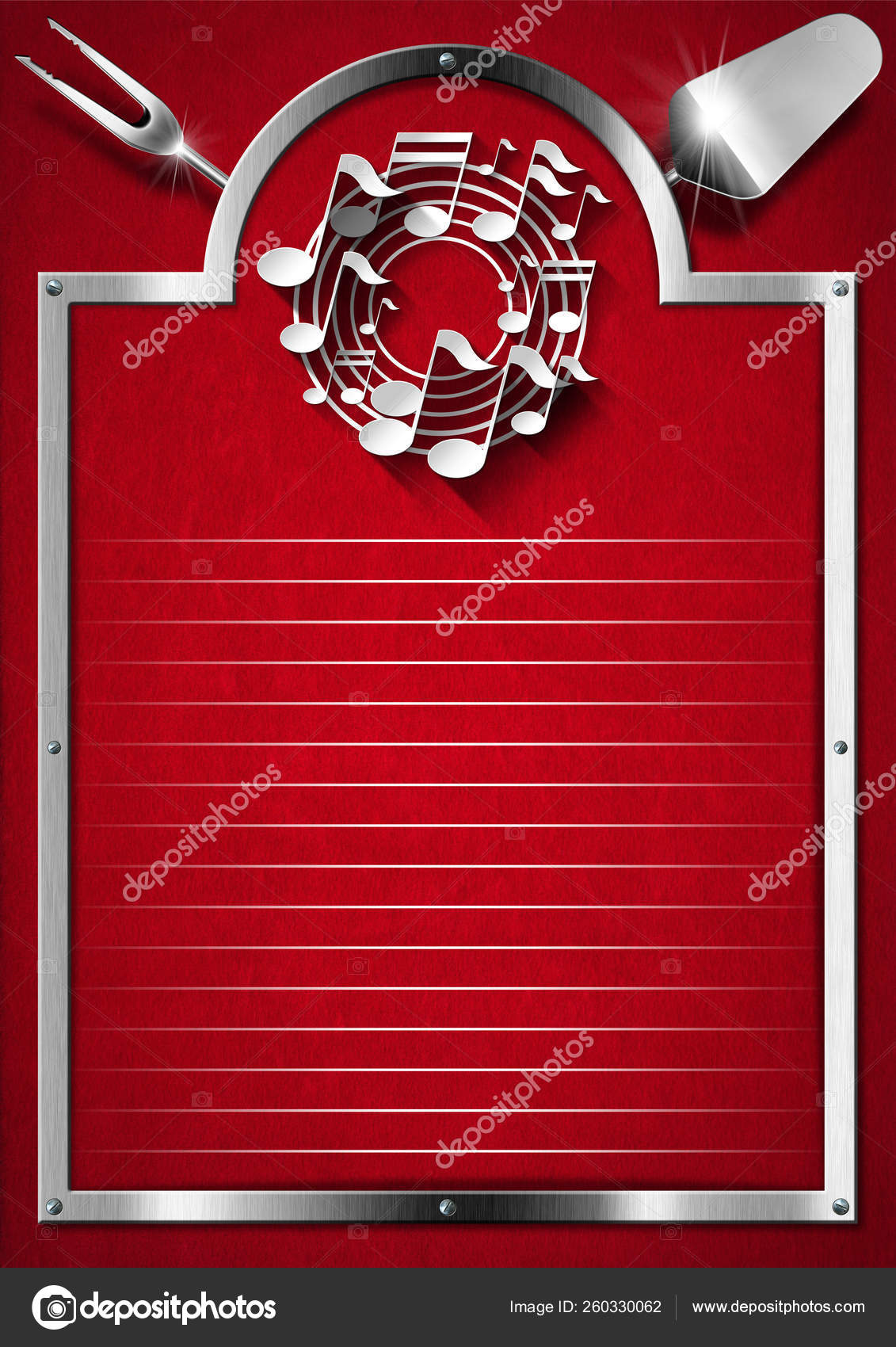 Metallic Red Velvet Background Kitchen Utensils White Musical