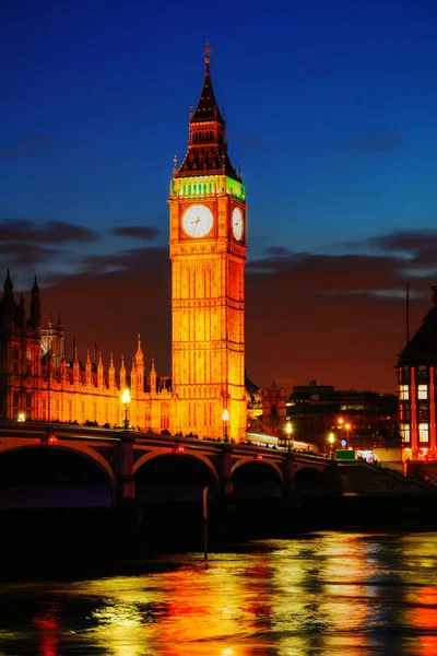 London Med Klocktornet Och Houses Parliament Natten — Stockfoto