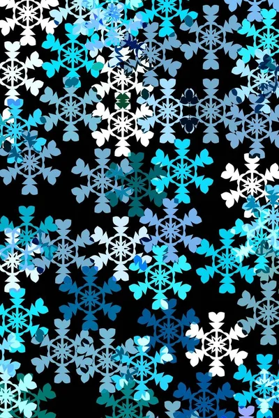 Snöflingor Olika Blå Färger Och Vitt Svart Bakgrund — Stockfoto