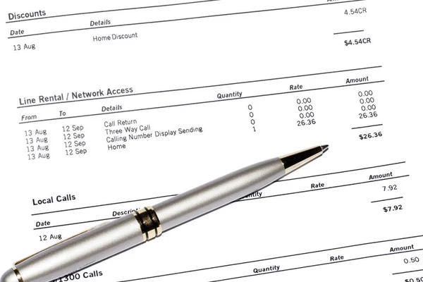 Silver Pen Monthly Phone Bill Statement Business Background — стоковое фото