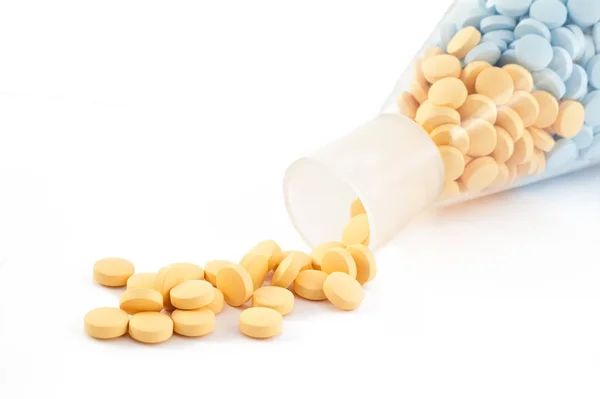Χάπια Και Φάρμακα Που Απομονώνονται Λευκό — Φωτογραφία Αρχείου