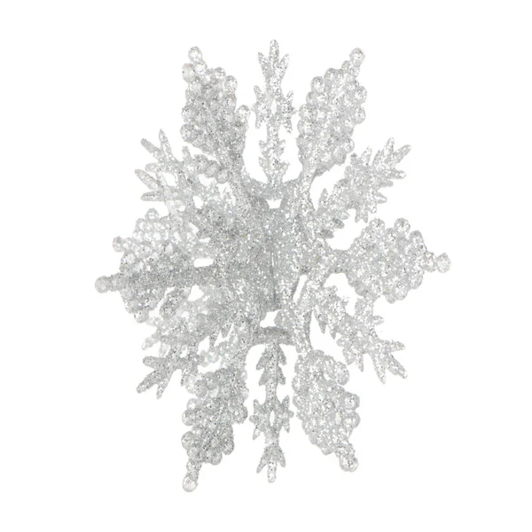 Πλαστικό Ασημί Χρώμα Νιφάδα Χιονιού Chistrmas Δέντρο Διακόσμηση Που Απομονώνονται — Φωτογραφία Αρχείου