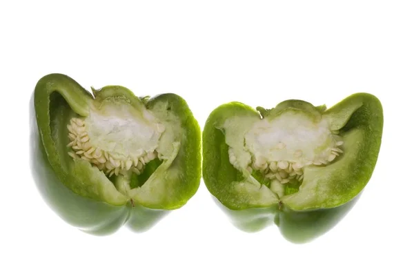 Isolated Macro Image Sliced Green Capsicum — Stock Photo, Image