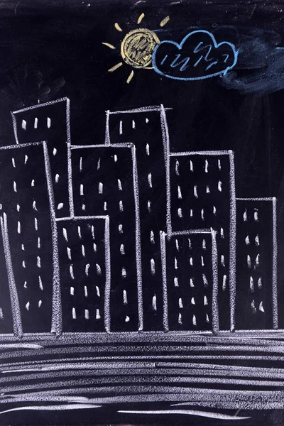 Graphical Representation Made Chalk Blackboard Silhouette City — Stock Photo, Image
