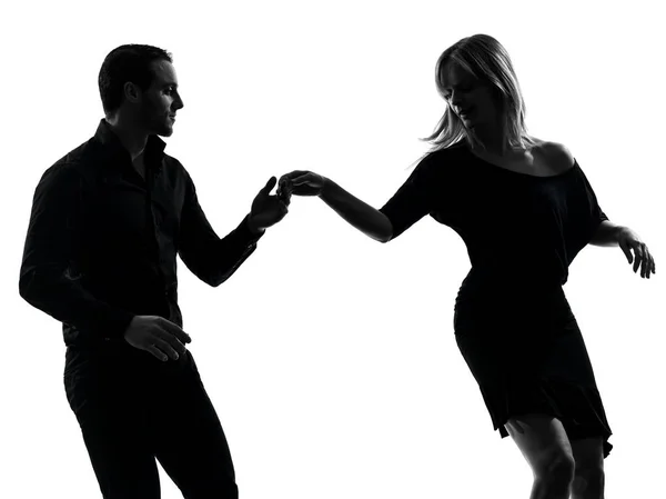 Couple Caucasien Femme Homme Danse Danseurs Salsa Rock Dans Silhouette — Photo