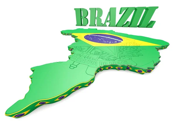 Mappa Del Brasile Con Bandiera Stemma — Foto Stock