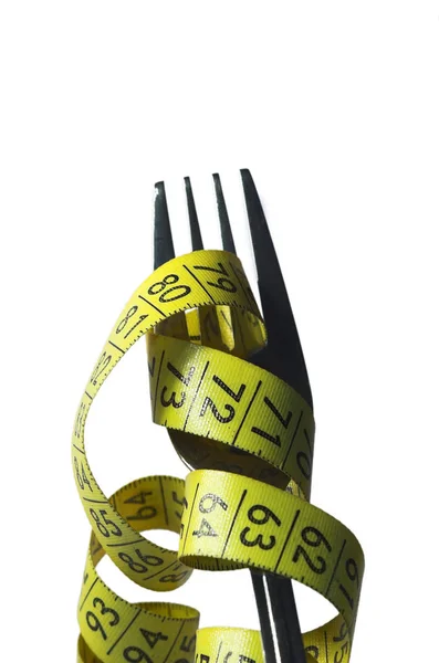 Centímetro Centímetro Muleta Cubiertos Dieta Comer Caer Tenedor Suelto Medida — Foto de Stock