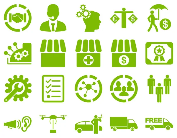 Επιχειρήσεις Εμπόριο Εικονίδια Αποστολών Αυτά Επίπεδα Σύμβολα Χρησιμοποιούν Οικολογικό Πράσινο — Φωτογραφία Αρχείου