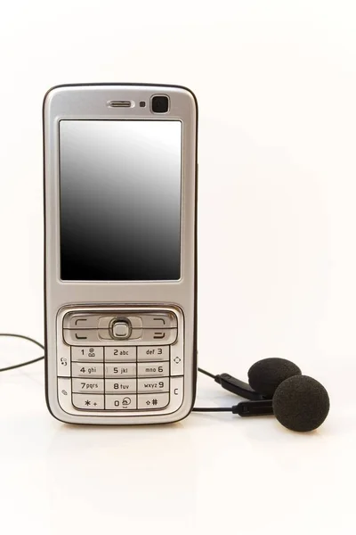 Ασημένια Κινητό Τηλέφωνο Που Απομονώνονται Λευκό — Φωτογραφία Αρχείου