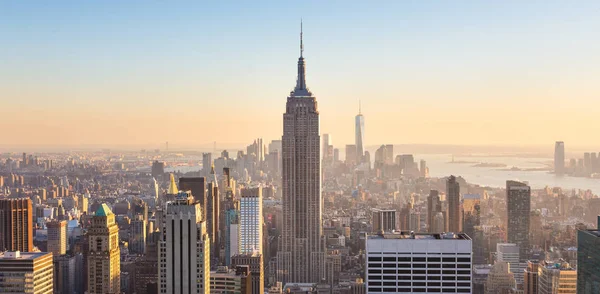 New York City Centrum Panorama Manhattanu Osvětleným Empire State Building — Stock fotografie