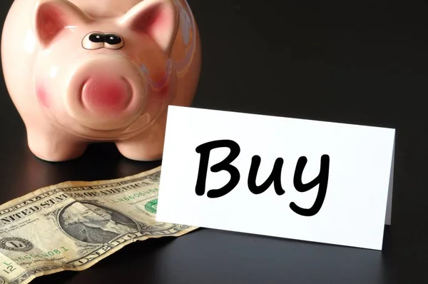 Kopen Beurs Concept Met Piggy Bank Zwart — Stockfoto