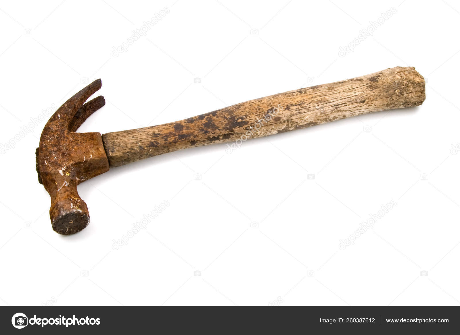 Battered Rusty Old Claw Hammer Isolated White Background Clipping