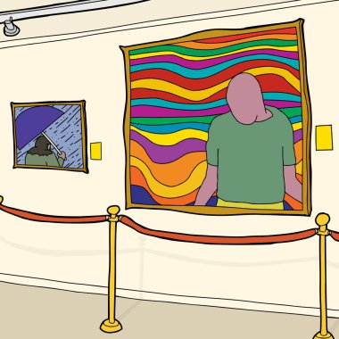 Hand drawn contemporary art museum gallery with stanchion clipart