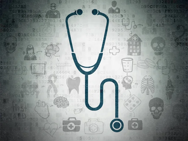 Koncepcja Opieki Zdrowotnej Pomalowana Niebieska Ikona Stetoskopu Tle Cyfrowego Papieru — Zdjęcie stockowe