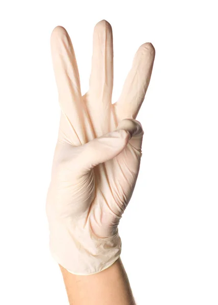 Białe Rękawiczki Gestykulacji Trzy Białym Tle — Zdjęcie stockowe