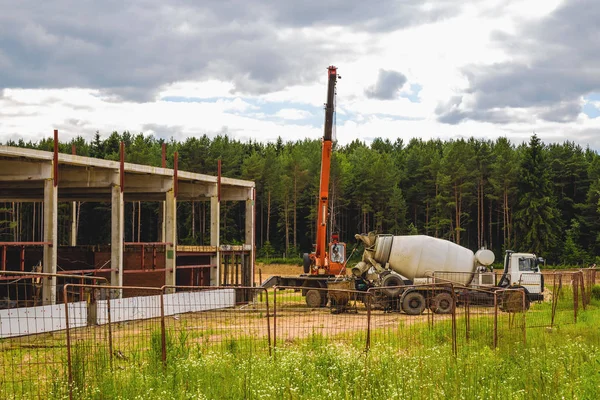 Building Construction Construction Site Crane Concrete Mixer — Stock Photo, Image