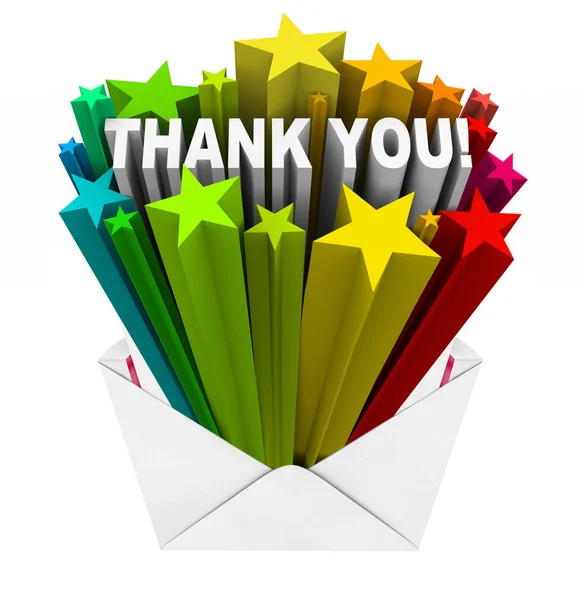 Envelope Opening Show Burst Stars Words Thank You Show Appreciation — Stock Photo, Image