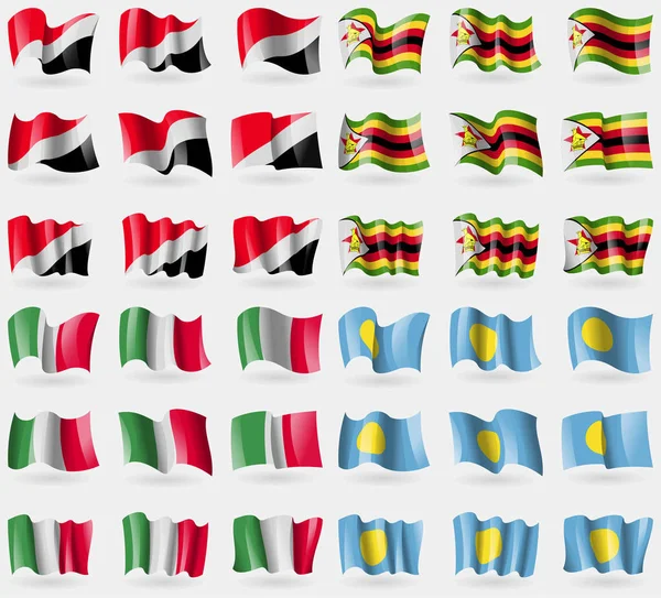 Principado Sealand Zimbabue Italia Palaos Conjunto Banderas Los Países Del — Foto de Stock