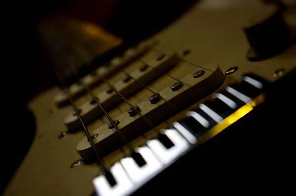 Textura Guitarra Elétrica Como Fundo Espaço Cópia — Fotografia de Stock