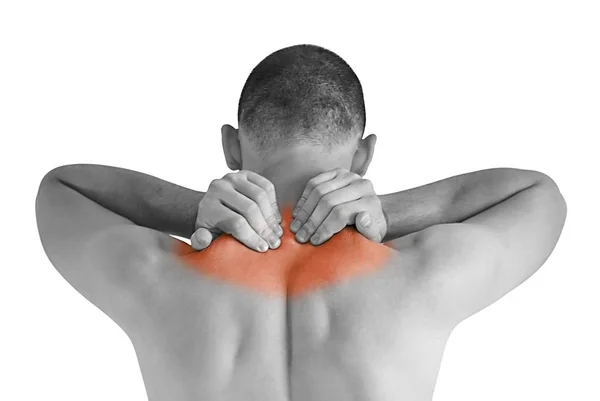 Giovane Uomo Avendo Dolore Collo Fare Massaggio — Foto Stock