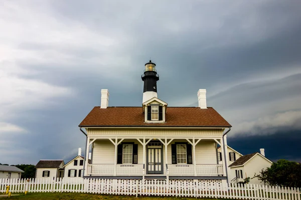 Tybee Island Beach Lighthouse Thunder Lightning — Stock Photo, Image