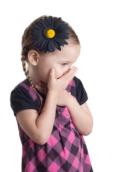 Застенчивая Девушка Закрытой Рукой Лице Могла Смотреть Изматывающее Плохо Пахнуть — стоковое фото