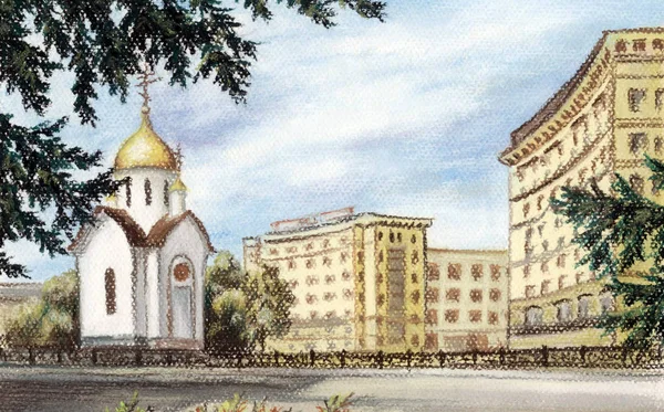 Imagen Capilla Sagrada Nikolay Rusia Novosibirsk Dibujar Pastel Cartón —  Fotos de Stock