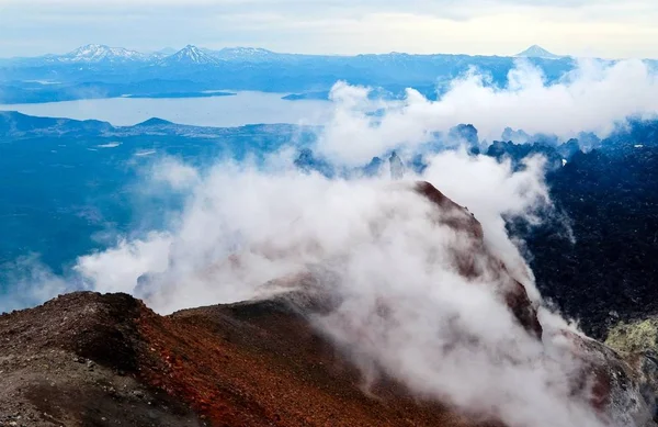 Vista Sull Oceano Pacifico Con Del Vulcano Kamchatka — Foto Stock