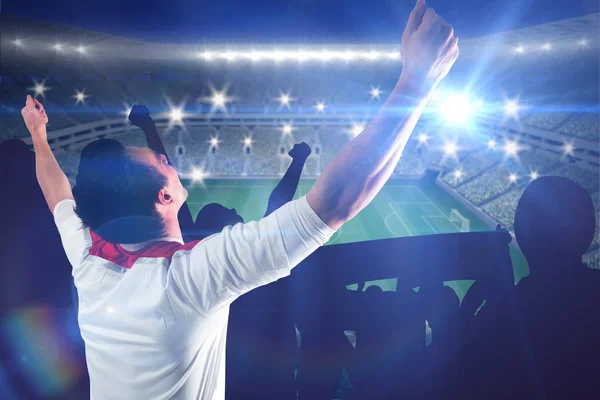 Torcedor Futebol Animado Torcendo Contra Grande Estádio Futebol Com Luzes — Fotografia de Stock