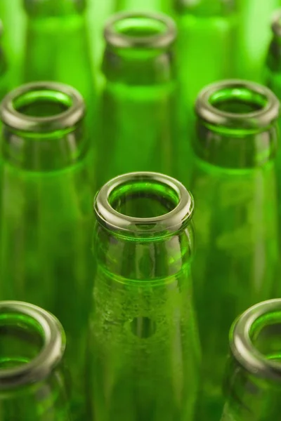 Gros Plan Groupe Bouteilles Verre Vert — Photo