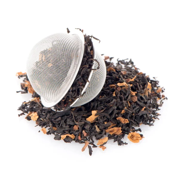 Ароматичний Чорний Сухий Чай Пелюстками Чайна Серветка Білому Тлі — стокове фото
