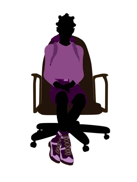白い背景に椅子のイラストシルエットに座っている女性アフリカ系アメリカ人のティーンハイカー — ストック写真