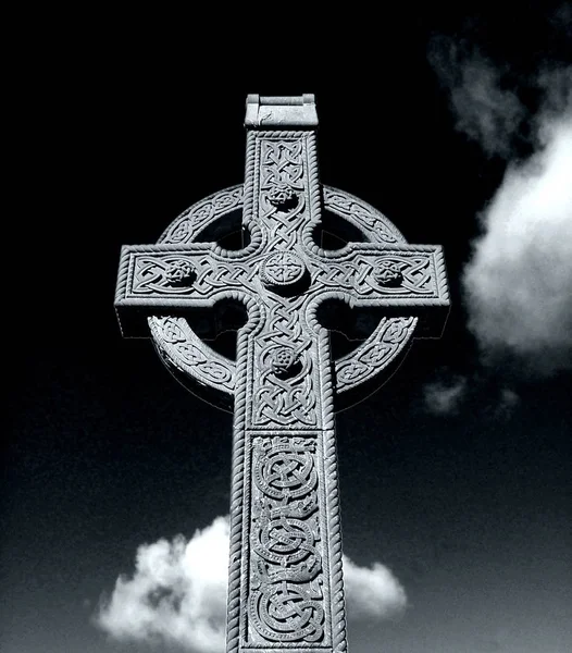 Černý Bílý Portait Historického Keltského Kříže — Stock fotografie