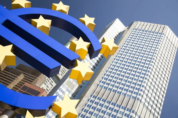 Simbolo Dell Euro Nella Banca Centrale Europea Francoforte — Foto Stock