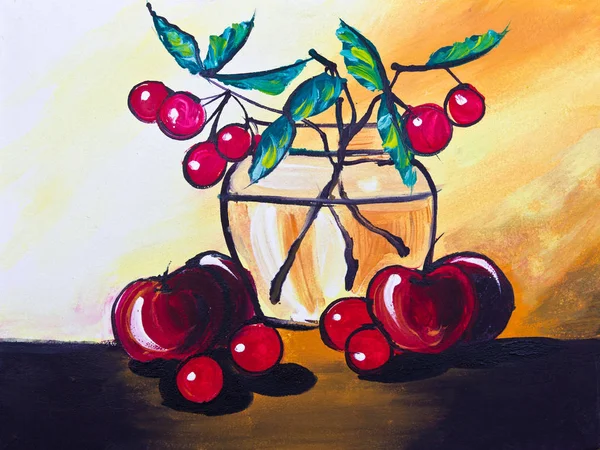 Малюнок Вишні Яблука — стокове фото