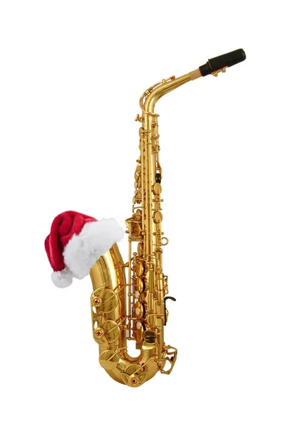 Saxofón Con Sombrero Santa —  Fotos de Stock