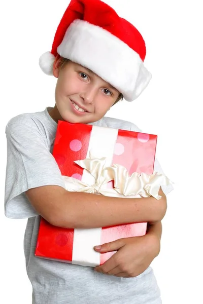 Kleines Kind Mit Einem Weihnachtsgeschenk — Stockfoto