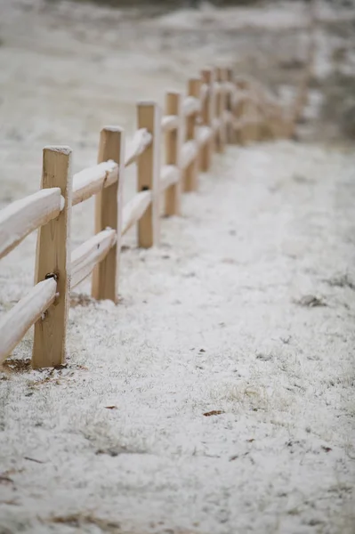 New Cedar Split Rail Fence Shot Winter Morning Sunless Sky — Stock Photo, Image