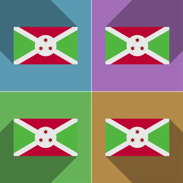 Flags Burundi Set Colors Flat Design Long Shadows Illustration — Stock Photo, Image