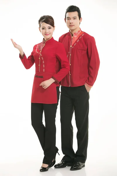 Indossare Abbigliamento Occupazione Camerieri Cinesi Background Bianco — Foto Stock