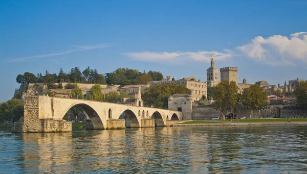 Uitzicht Brug Van Avignon Het Paus Paleis Achtergrond Uitzicht Brug — Stockfoto