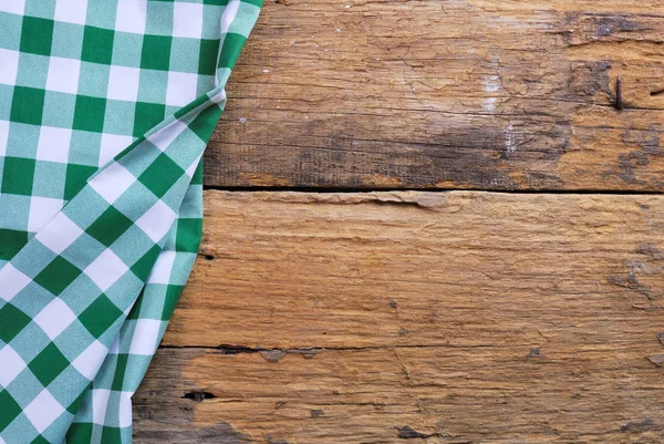 Background Made Checkered Napkin Old Wooden Table — Stock Photo, Image