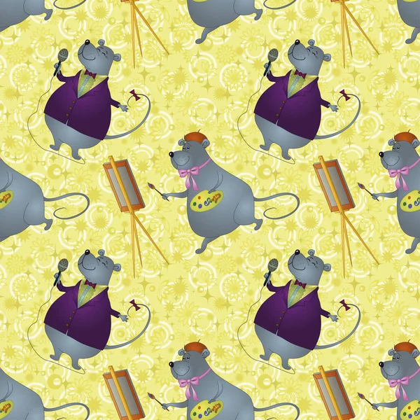 Nahtloser Hintergrund Cartoon Ratten Künstler Und Sänger Auf Einem Floralen — Stockfoto