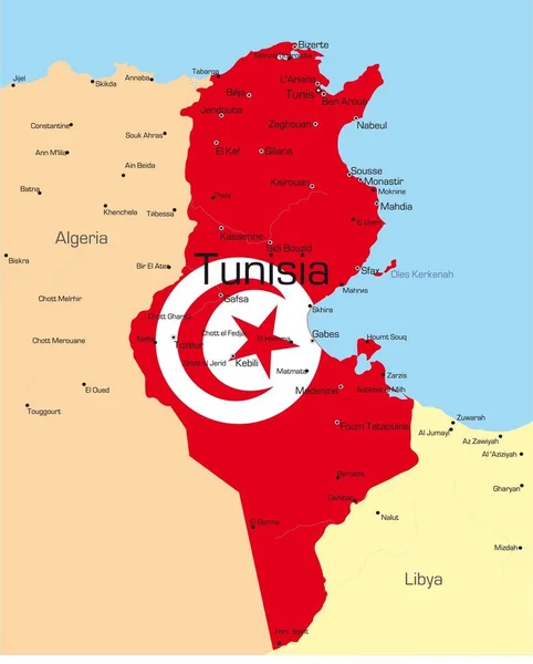 Abstract Vector Kleur Kaart Van Tunesië Land Gekleurd Door Nationale — Stockfoto