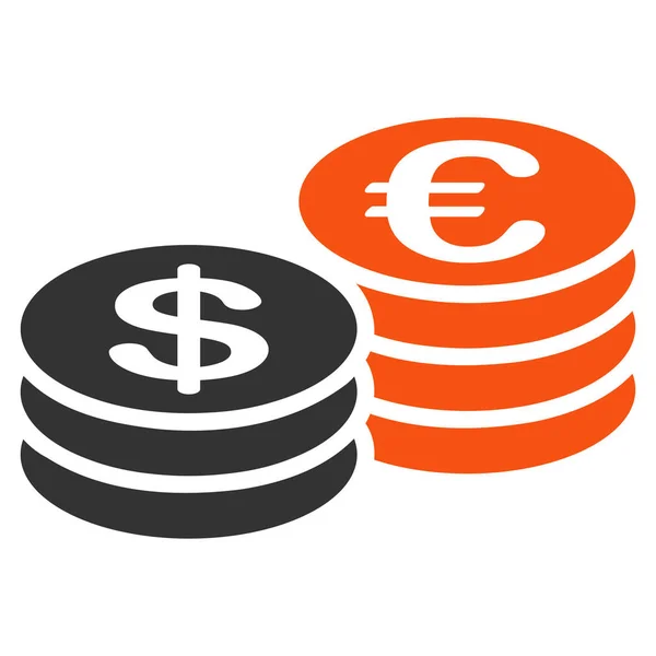 Monedas Dólar Euro Icono Estilo Glifo Bicolor Plano Símbolo Naranja — Foto de Stock