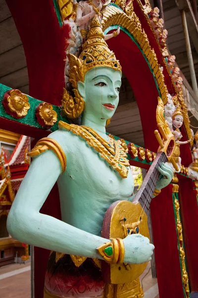 Huilen Fairy String Speler Stucwerk Thaise Traditionele Kunst Vakmanschap Een — Stockfoto