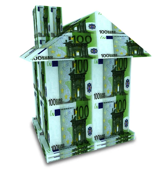 Hus Från Pengarna Euro Isolerade Vitt — Stockfoto